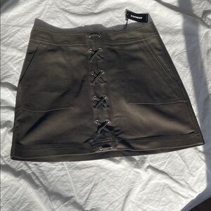 Express Olive Lace-Up Front Mini Skirt